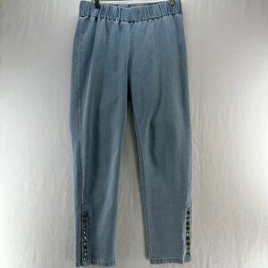 Soft Surroundings Pull On Jeans Women Sz PM High Risen Stretch Ankle Snaps  Blue